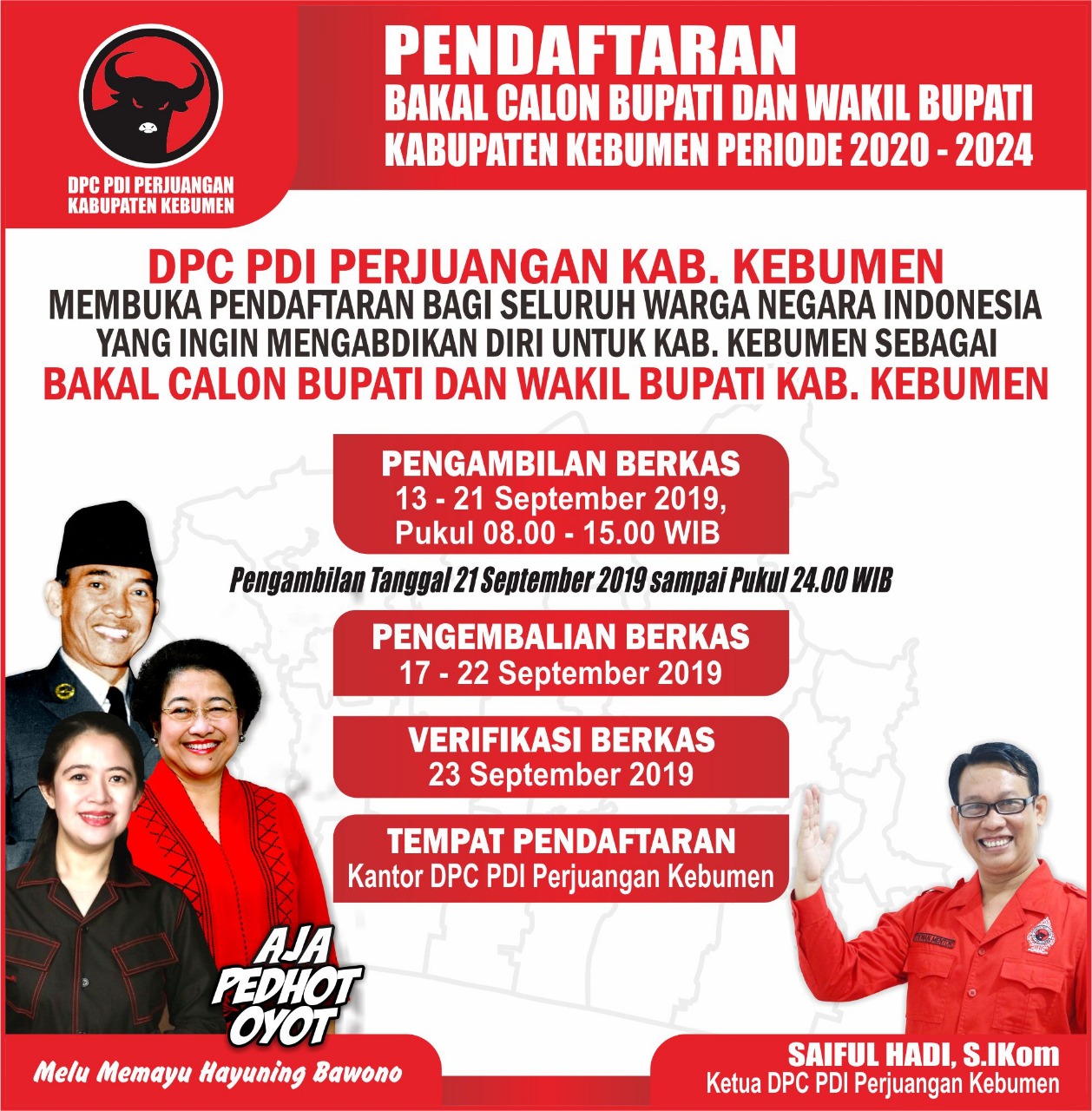 Sambut Pilkada 2020, PDI Perjuangan Buka Penjaringan Bakal Calon Bupati Kebumen