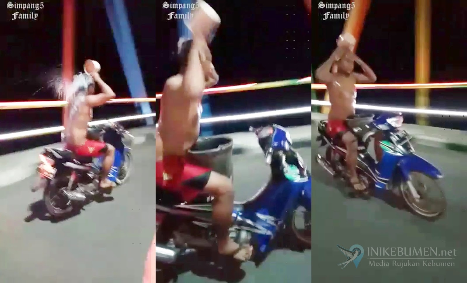 Edan! Remaja di Kebumen ini Naik Motor Tanpa Pegang Setang Sambil Mandi